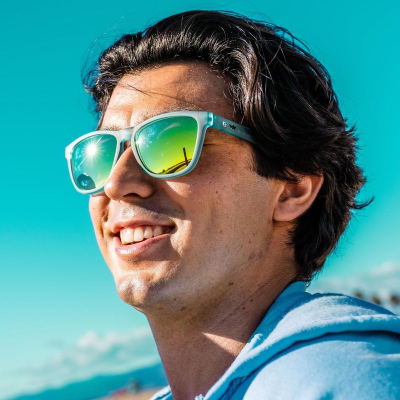 Goodr Sunbathing with Wizards Polarized Sunglasses, Medium Sized (OG), Light Blue Translucent Frames with Gold Mirrored Reflective Lenses, UV400 Protection, No Slip, No Bounce - Image 3